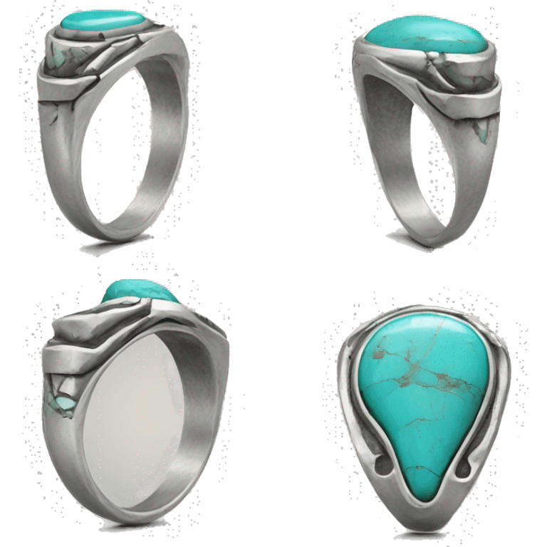 silver turquoise ring with inlay stone detailing emoji