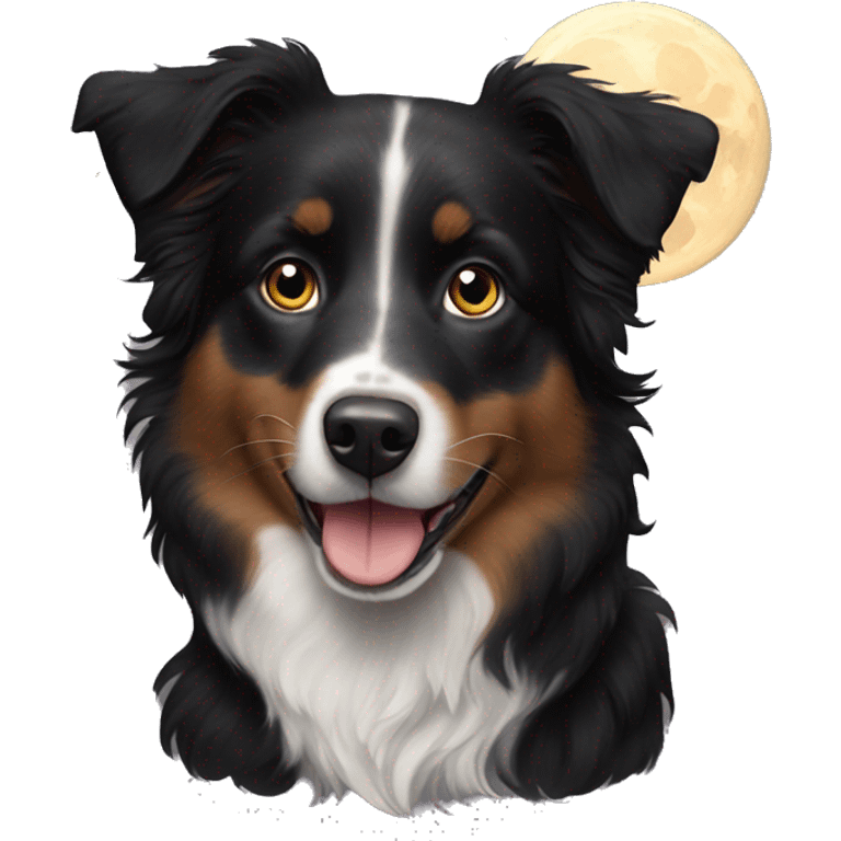 Small black australian shepherd dog moon emoji