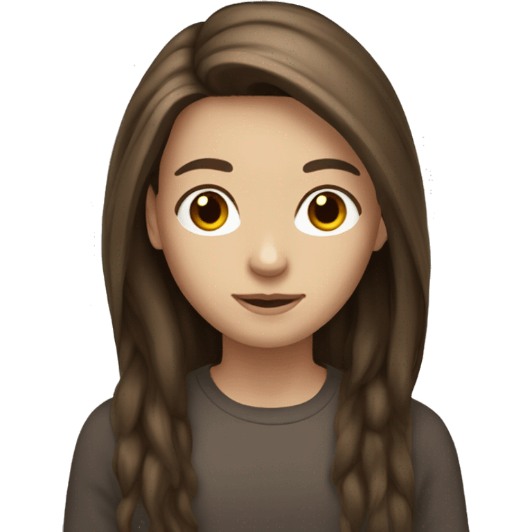 brown medium long hair, brown eyes, white skin  emoji