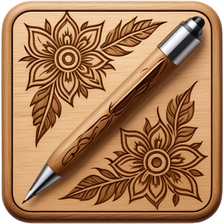 Pyrography icon, wooden surface with detailed burn marks, intricate patterns etched into wood using a hot stylus, no flames or smoke, minimalistic style, clean lines, transparent background. emoji