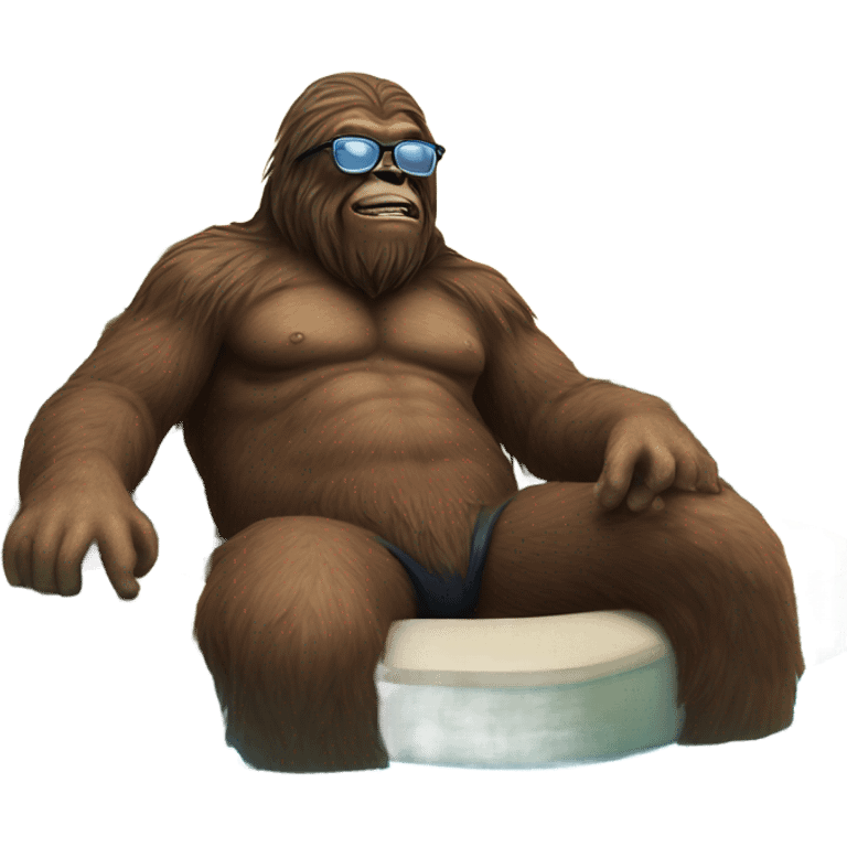 Sasquatch lounging in pool wearing glasses  emoji