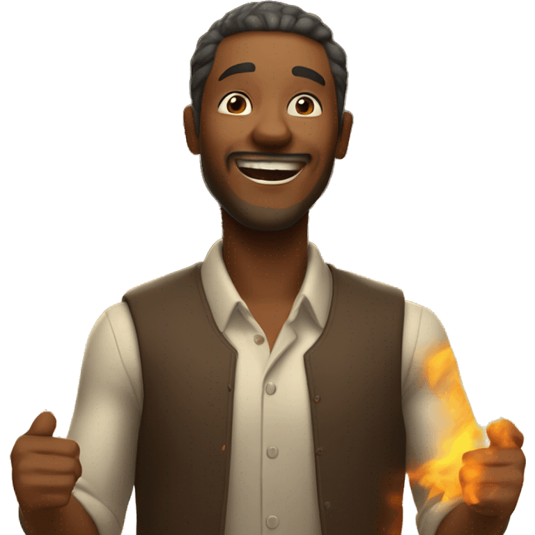 a man rejoices at the fire around him emoji