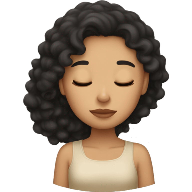 a girl with a mole, black curly hair, and light tan skin falling asleep  emoji