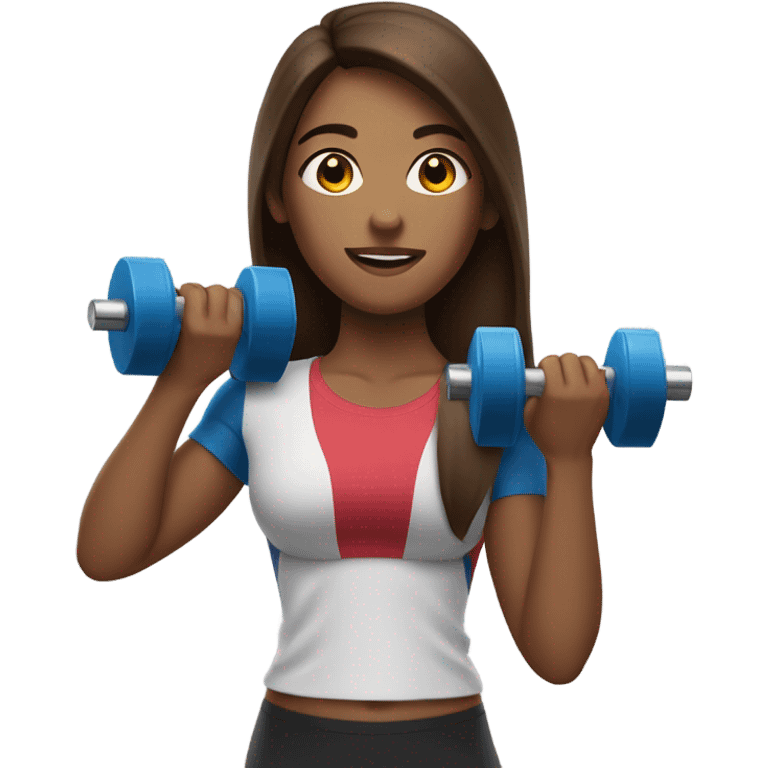 Sports Girl with long brown hair holding dumbbell emoji