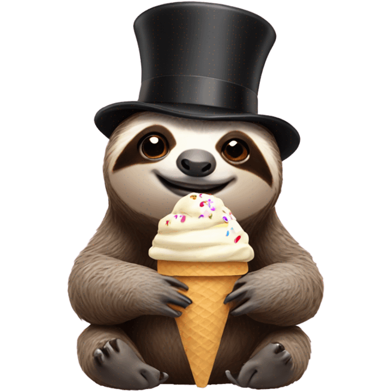 sloth wearing a top hat and eating ice cream  emoji