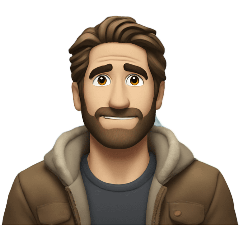 Jake gyllenhaal as jake twist with a mountain and rainbow behind him emoji