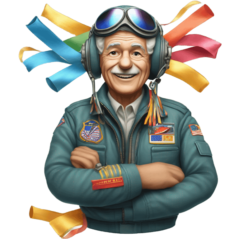 Old fighter pilot with F-16 dropping new year streamers from the sky emoji