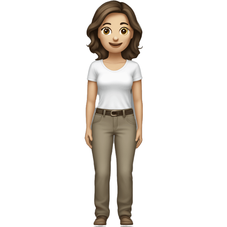 Caucasian brunette lady with shirt size small and pants size XXL emoji