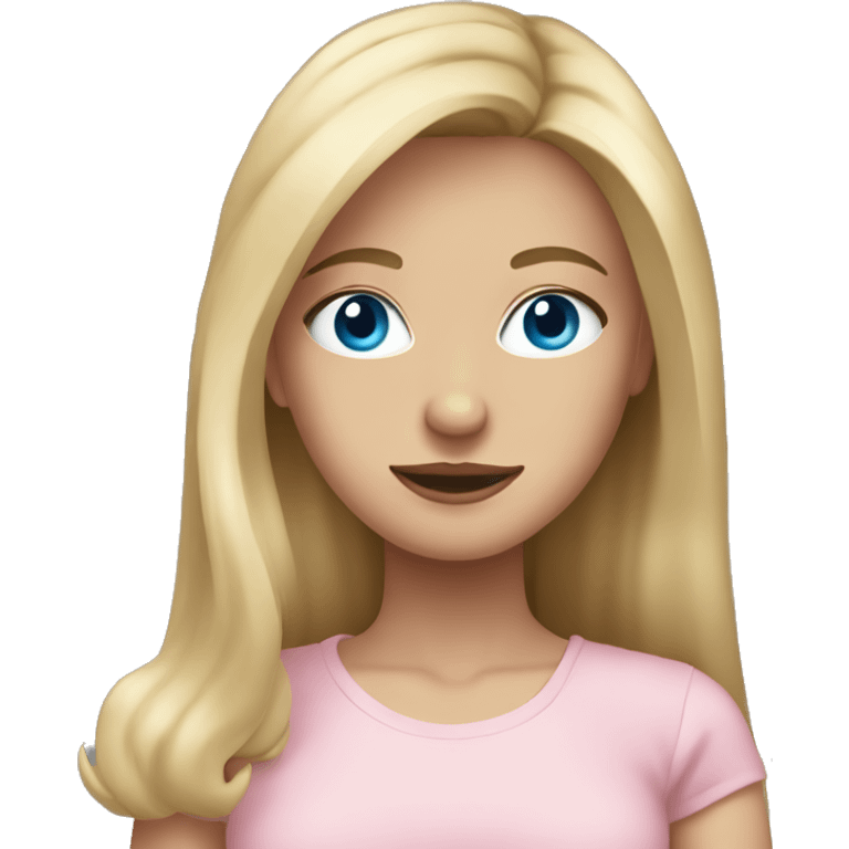 dirty blonde girl with long hair and blue eyes wearing a light pink top emoji