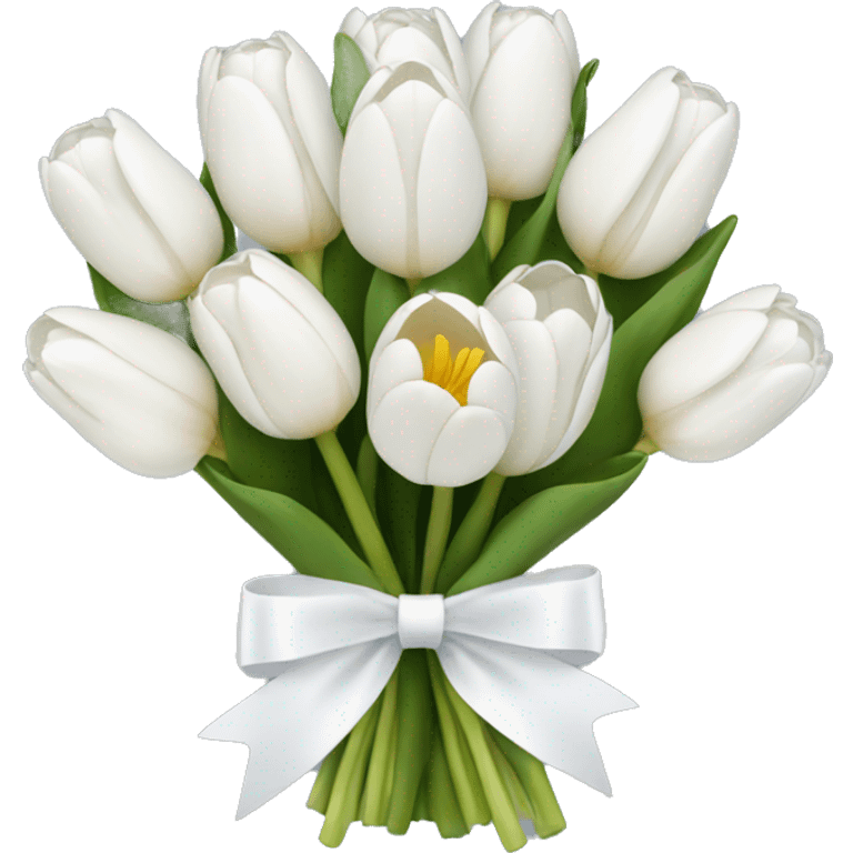 white tulip bouquet  with a white bow emoji