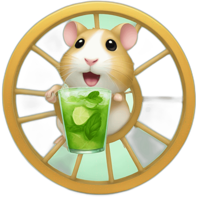 hamster running on a wheel drinking mojito emoji