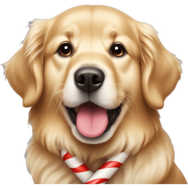 Golden retriever with candy cane emoji