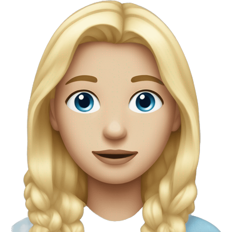 Blonde girl with blue eyes and a light Blue Pullover. emoji