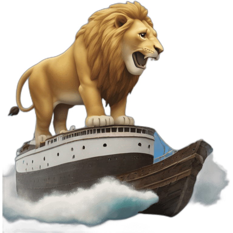 Un lièvre sur un mouton  un lion sur un éléphant sur un Titanic sur un mégalodon emoji