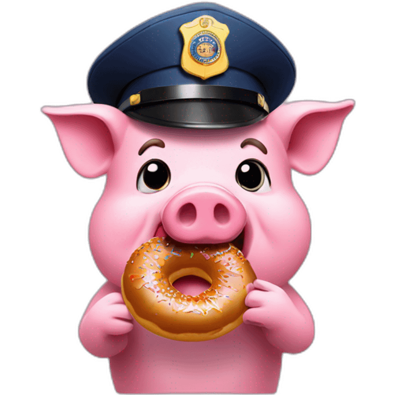 Pig in police hat eating donut with pistol emoji