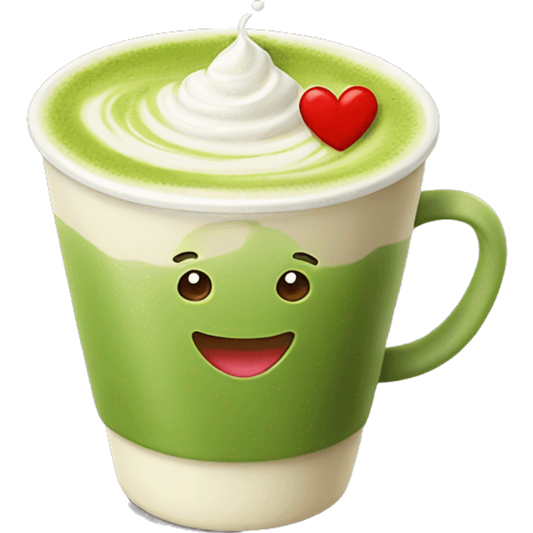 matcha latte which smiling with red heart  emoji