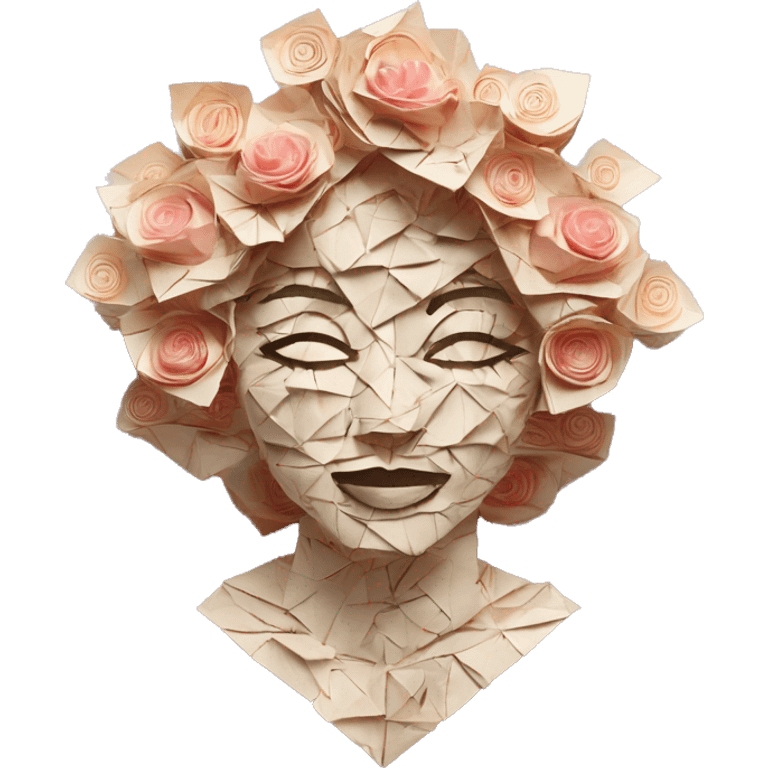  lady face made of 420 origami newspaper roses hemp leaves lantern fairy lights burning paper vaporwave emoji