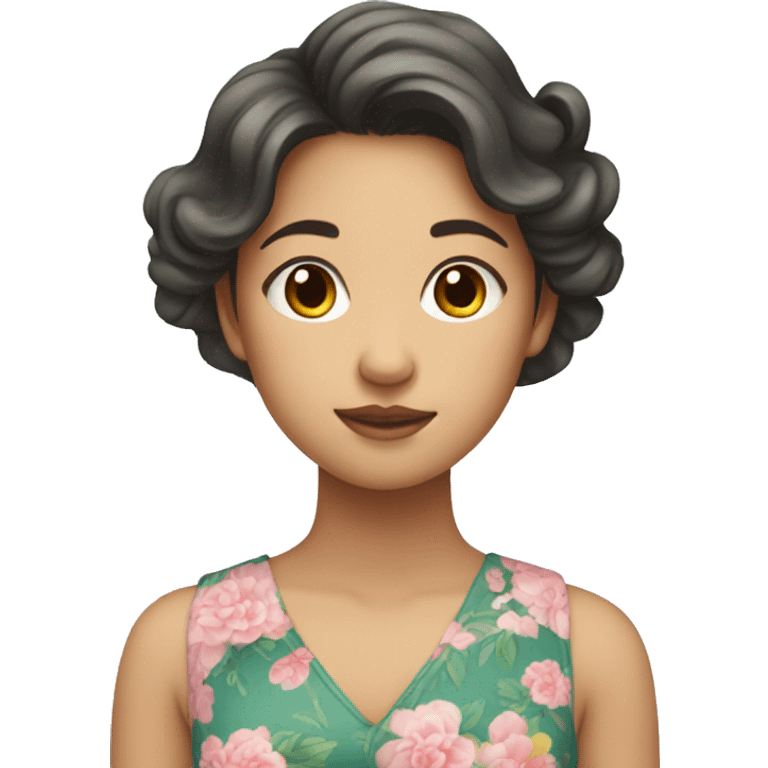 Asian Teen Girl with wavy hair in a floral dress emoji