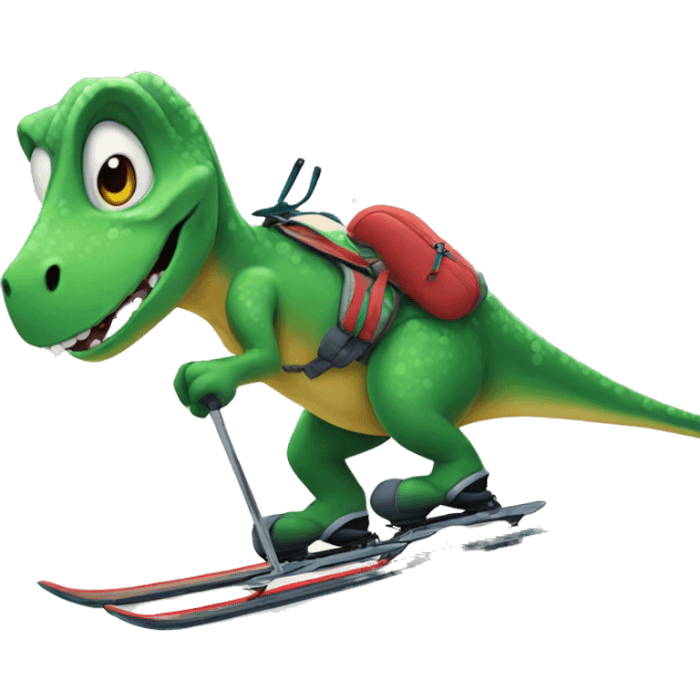 Dino skiing emoji