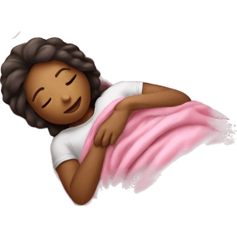 A girl sleeping with pink blanket on her  emoji