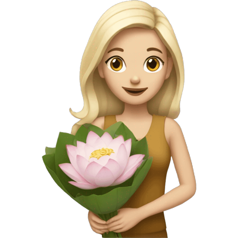 Blonde girl holding lotus flower bouquet  emoji