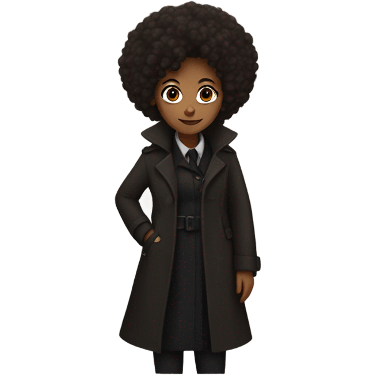 Miss Sherlock as a brown-skinned woman with an afro, wearing a black trench coat emoji