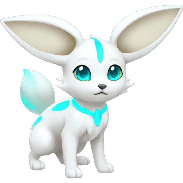 Shiny White Angelic Albino Umbreon with cyan eyes and cyan markings emoji