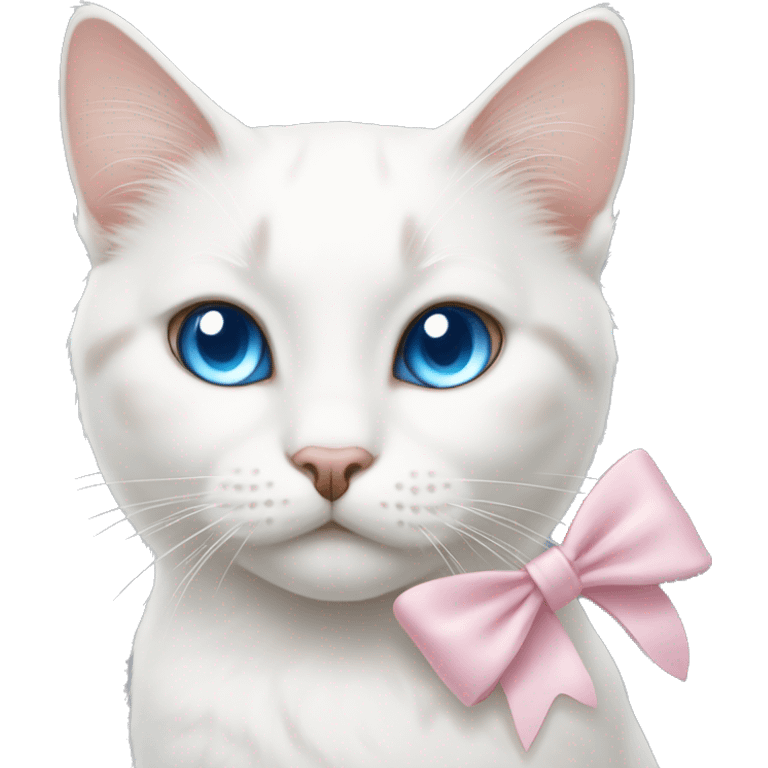 White cat with blue eyes And with brown spots near the eyes with light pink bow  emoji