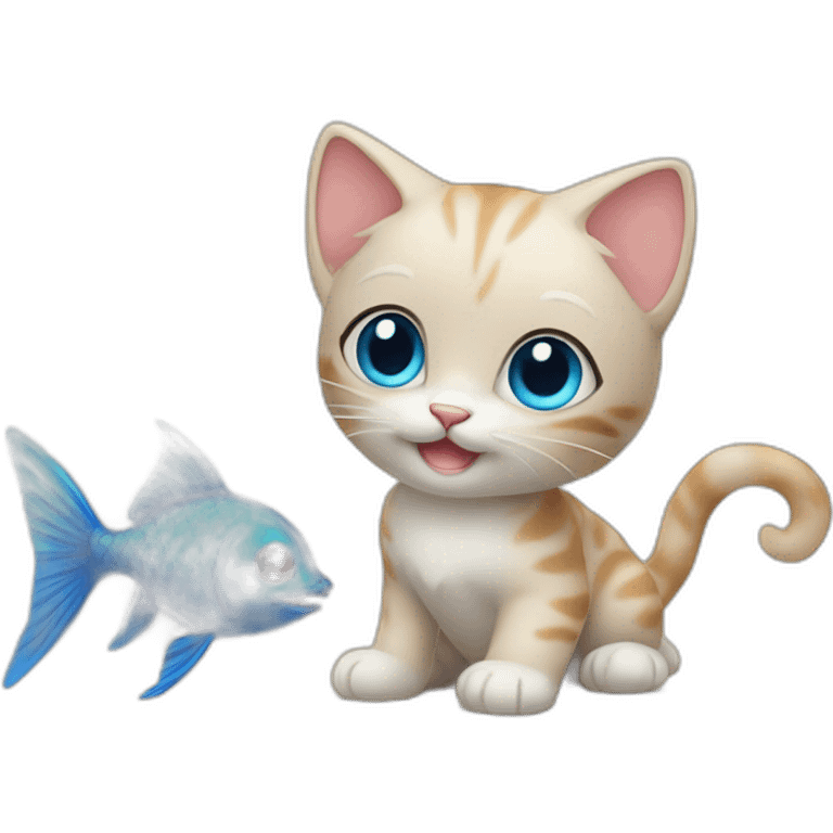 Cute kitten with blue eyes playing with toy-fish emoji