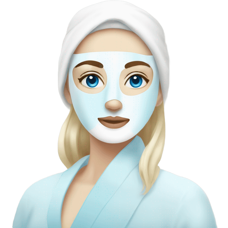 Lady with blue eyes white face mask spa beauty full face relaxing emoji