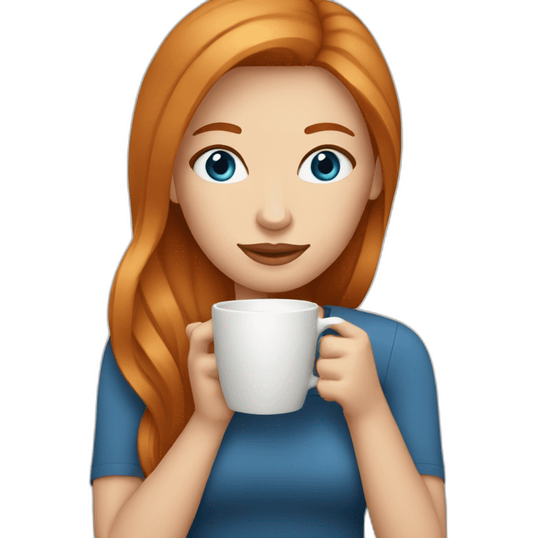 Ginger straight hair and blue eyes woman drinking a coffee emoji