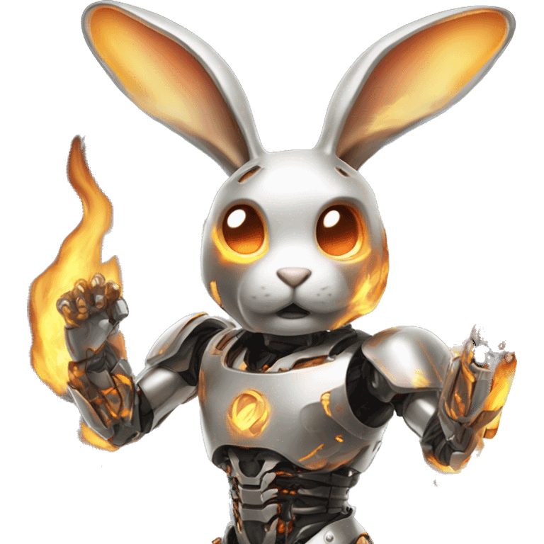 metallic cyborg rabbit on fire emoji