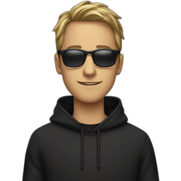 hacker man with black glasses with black hoodie emoji