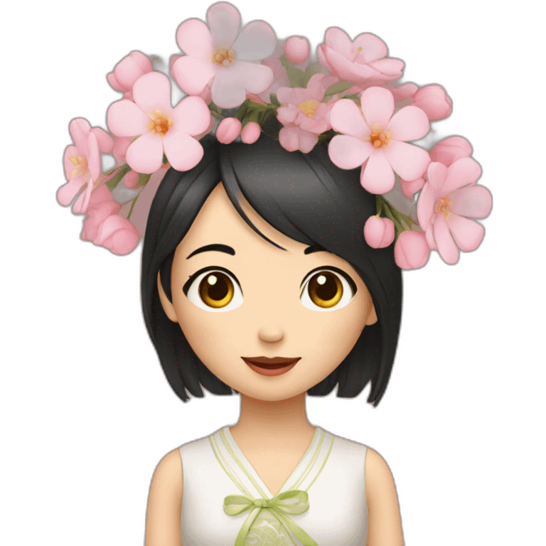 cute Chinese girl with bouquet emoji