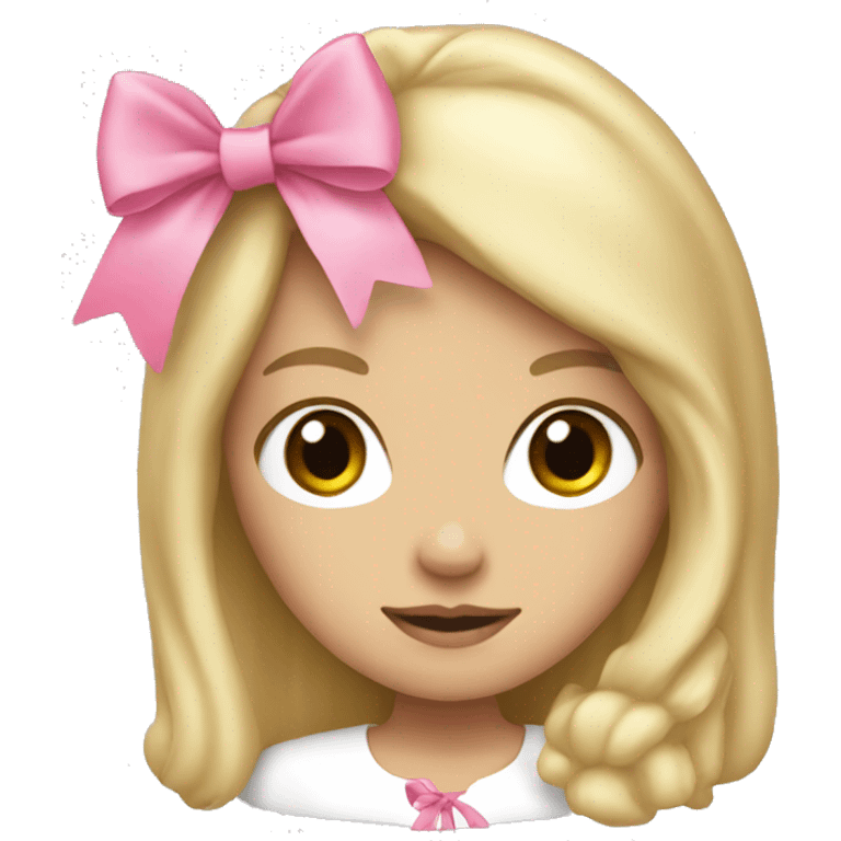 white girl with blond hair and a pink bow emoji