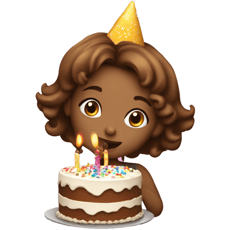 Girl blowing happy birthday cake emoji