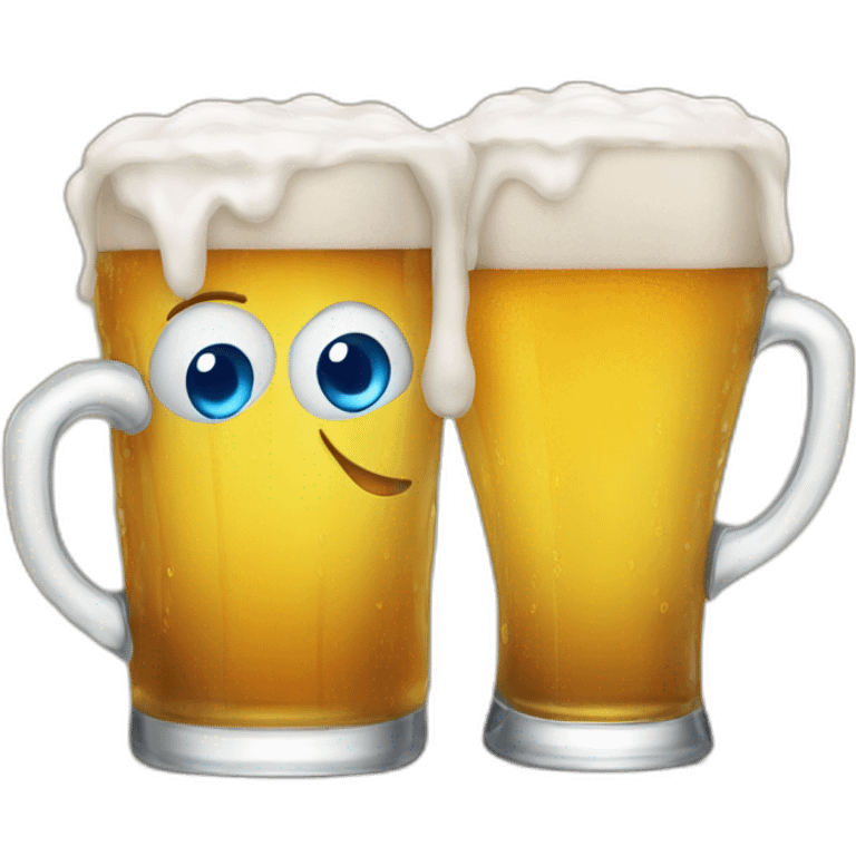 Three smiling beers emojis with blue eyes emoji