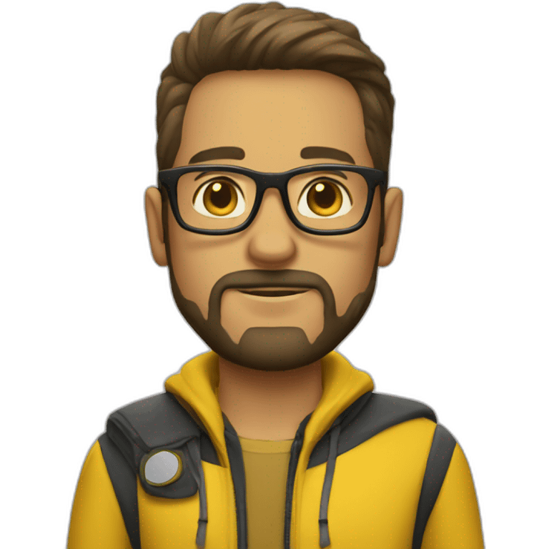 man yellow jacket nerd glasses and goatee emoji