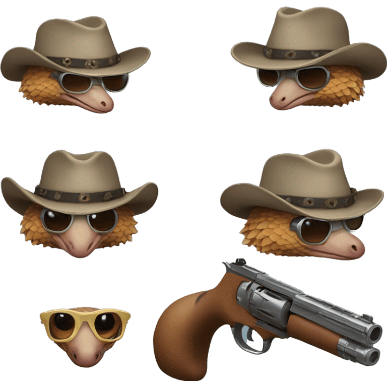 Pangolin wearing cowboy hat and glasses shooting a gun  emoji