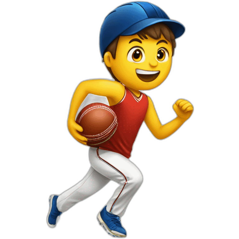 Boy running towards cricket balll emoji