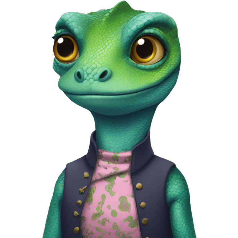 Lizard with makeup and dress emoji