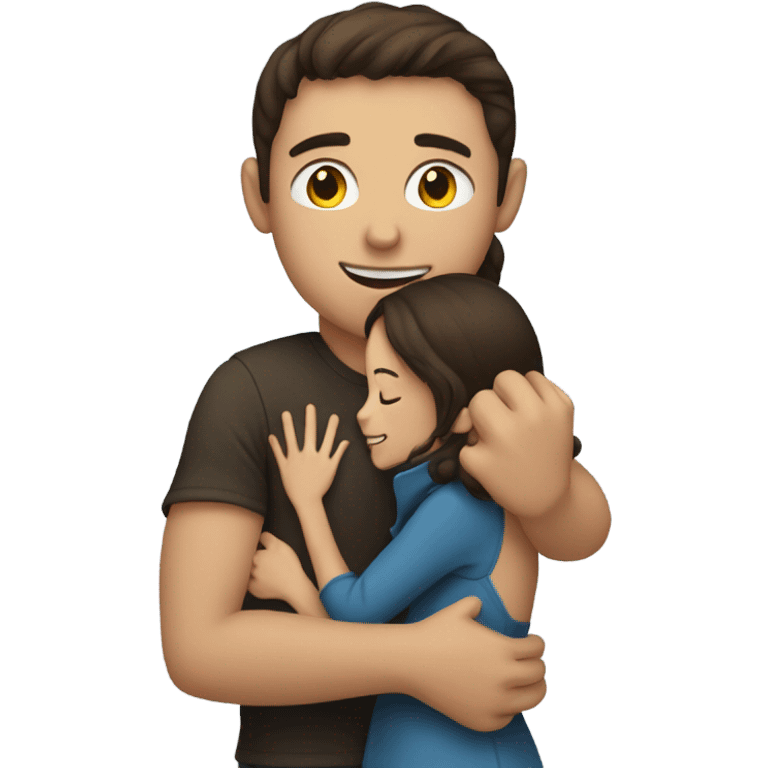 Brunette girl and brunette boy hugging  emoji