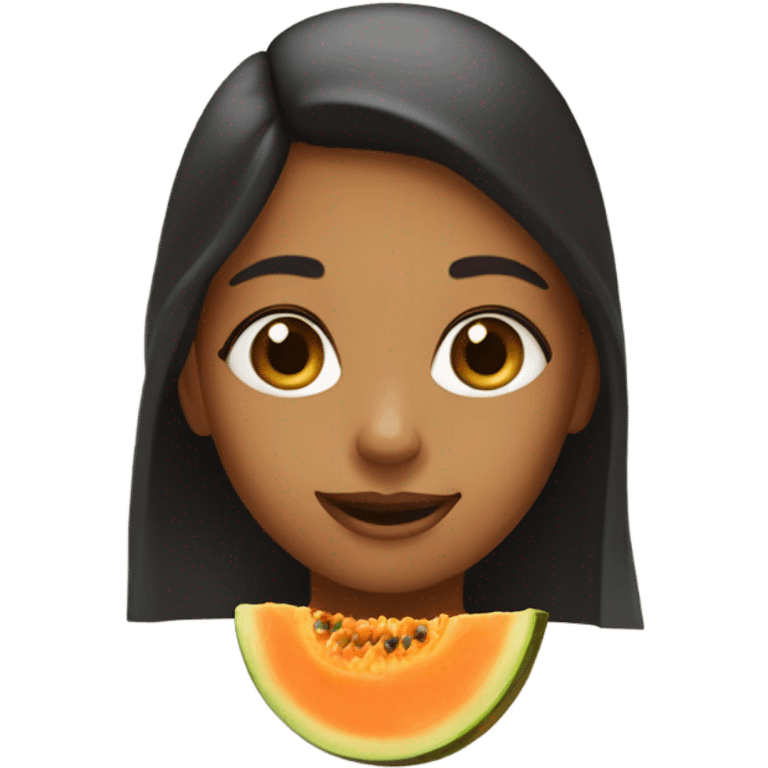 A little sister being a papaya emoji