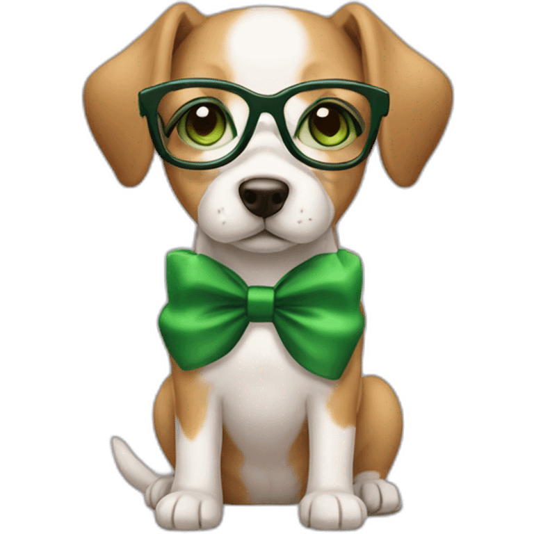 bege-and-white-dog-with-green-eyes-and-glasses-and-green-bow emoji