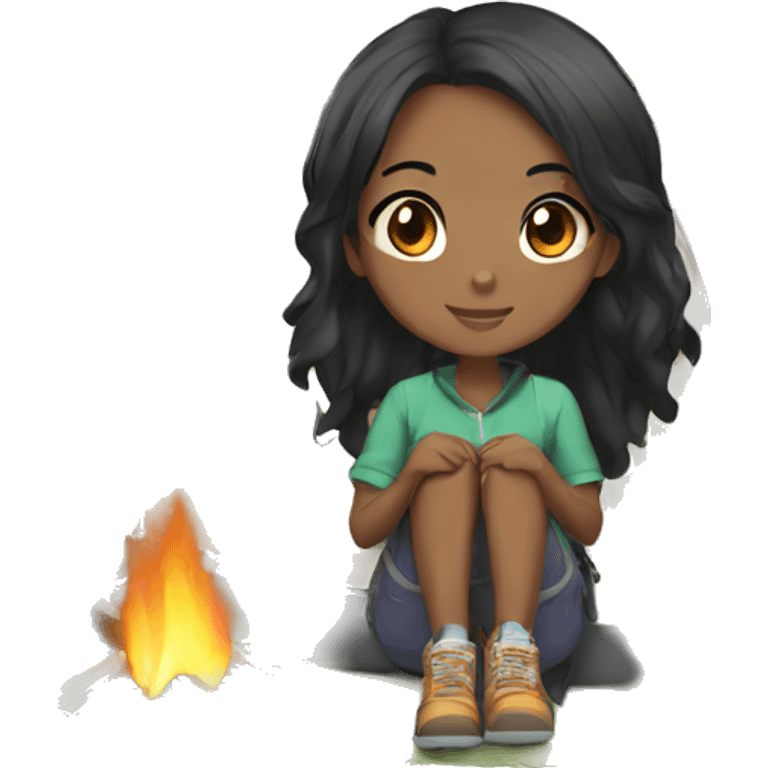 black hair anime girl in camping emoji