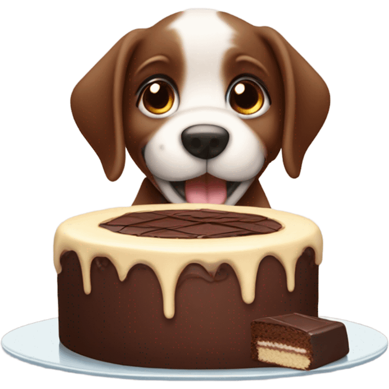 Puppy eating chocolate cake emoji