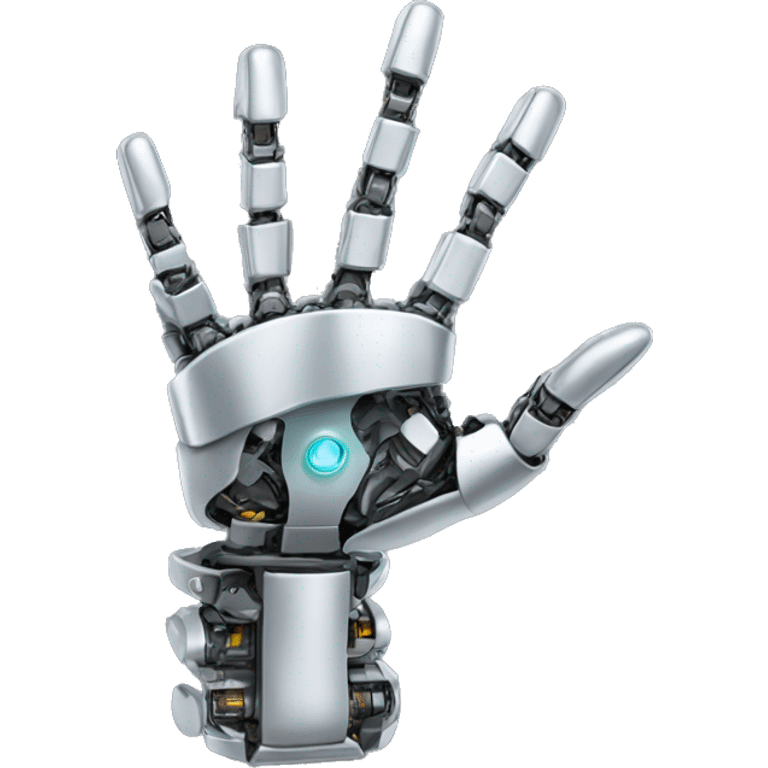 silver robotic waving hand with human thumb emoji