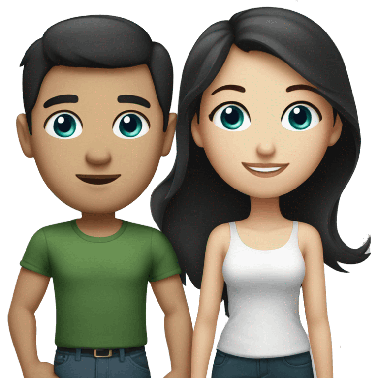 Couple, man with black short hair and blue eyes and girl with dark brown hair and dark green eyes  emoji