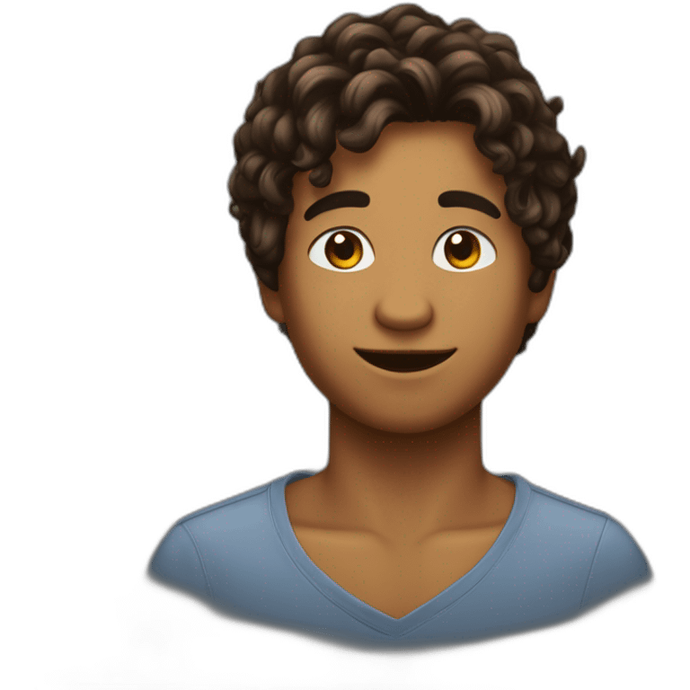 Un jeune homme avec des cheveux marrons, des lunnettes de soleil noires une chaîne autour du cou emoji