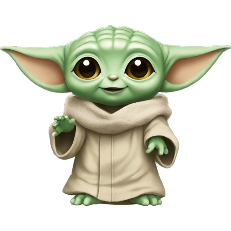 cute baby yoda waving and smiling emoji